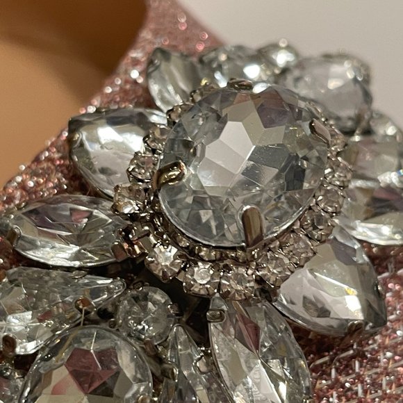 Jewel Badgley Mischka Pink & Silver Pointy Toe Flats with Gem Embellishment Sz.8 - Picture 3 of 11